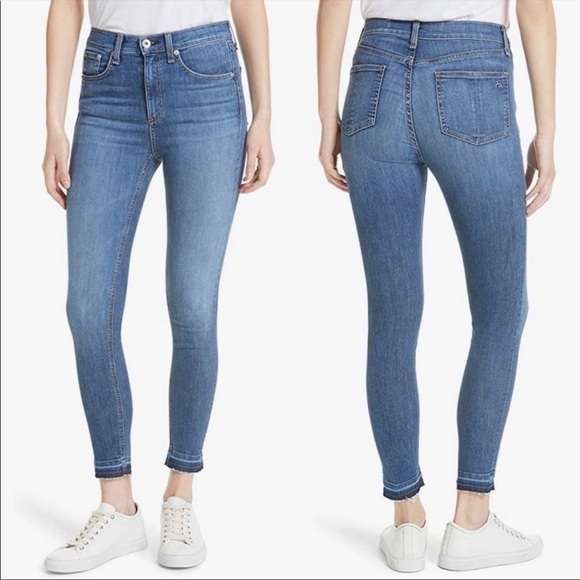 Rag & Bone Dale Medium Wash Raw Edge Release Hem Ankle Skinny Jeans - Picture 1 of 9